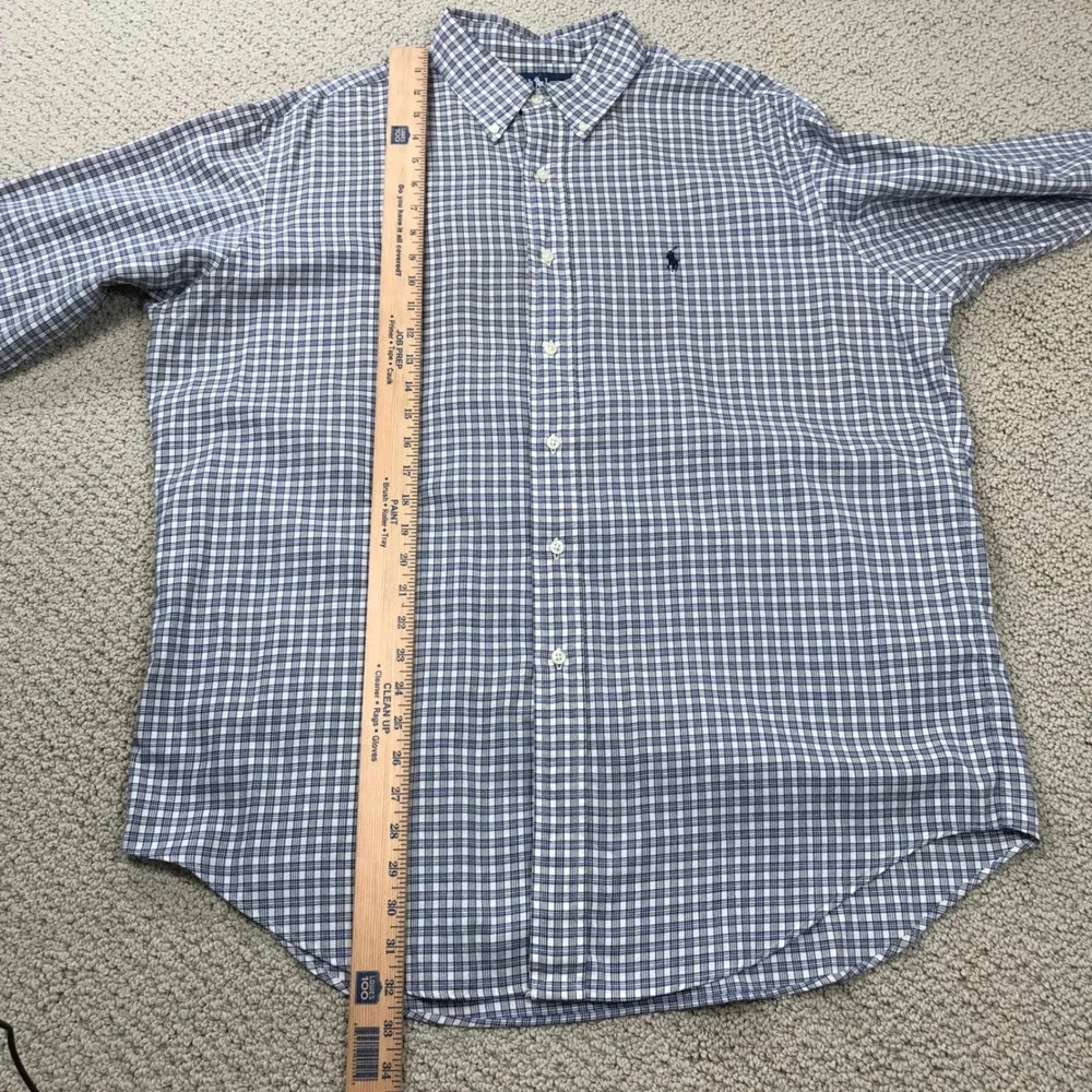 Polo Ralph Lauren Yarmouth Mens 16.5 32/33 Blue White Plaid Cotton Dress Shirt
